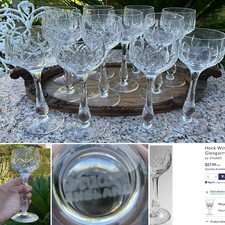 ?Rare Set 12 STUART Crystal GLENGARRY Cambridge Bulbous Stem HOCK WINE Glass 7”