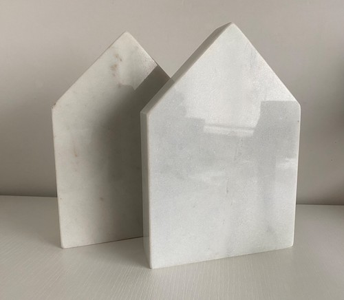 Pair solid marble bookends - of,