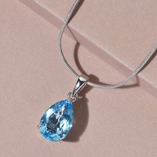 Genuine Blue Topaz Pendant, Solitaire Pendant,925 Sterling Silver Topaz Necklace