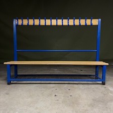 School Bench and Coat Rail with Blue Metal Frame and Beech Hardwood Seat