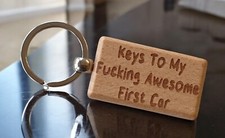 First Car Keyring Gift Keys To My Fu*king Awesome Fun Engraved Wooden Present