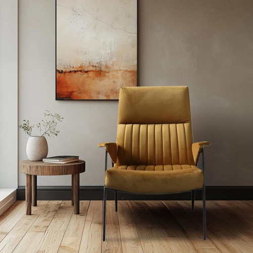 Ochre yellow velvet - yellow, armchair