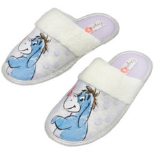 LADIES DISNEY WINNIE THE POOH EEYORE COSY SLIPPERS WOMENS SLIP ON MULES SIZE 3-8