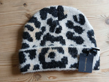 Rockett St George Womens Leopard Print Beanie Hat In Cream & Black Tones