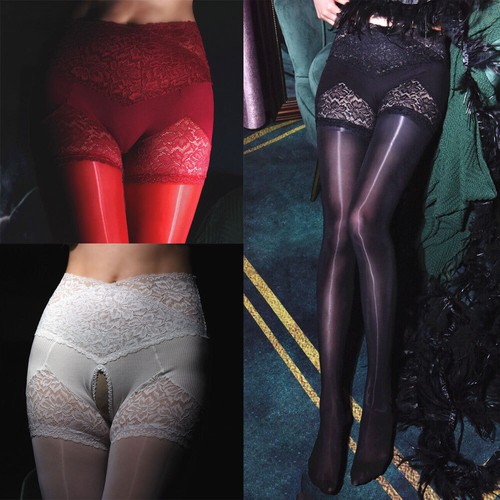 Open crotch lace pantyhose - open,