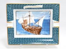 Hermes Change tray 1492. Christophorus C. blue porcelain Ashtray sailing ship