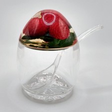 Vintage Jam Preserve Pot Raspberry Lucite Acrylic Spoon Dome Lid Retro