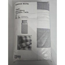 Ikea Emmie Ruta Twin Duvet Cover w/ Pillowcase Gray White Plaid Check 502.614.10