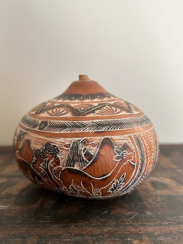 Peruvian hand carved gourd - gourd, pod