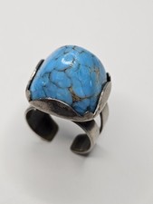 Vintage Hubble Glass Ring Pyramid Shape Silver Tone Adjustable