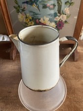 Vintage Enamel White Rusty Jug. 18cm Tall. Not Watertight