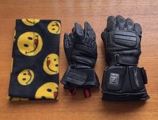 Leather Motorcycle Gloves x2/Smiley Face Snood
