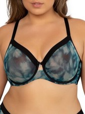 Curvy Couture Bra Women's Sheer Mesh Full Coverage Unlined Wired See-Through 34G