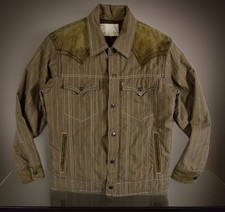 Vintage Mens LEVIS REDLOOP Padded Trucker Jacket size M Toffee stripe leather JA