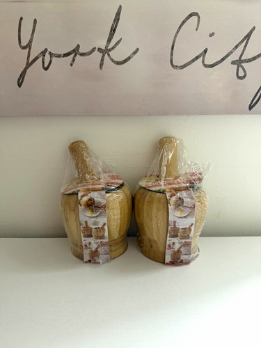Bamboo mortar and pestle - and,