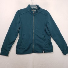 American Giant Full Zip Moto Jacket Womens Large Teal Blue 100% Cotton US Made