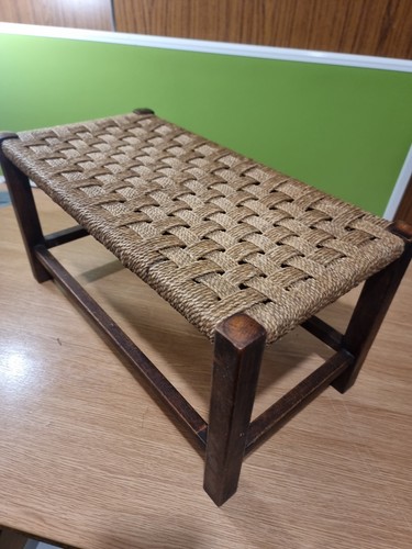 Vintage string woven footstool - string,