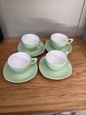 Midwinter Modern Pale Green 4 X Melamine Cups And Saucers Campervan Camping