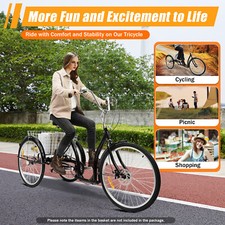 26 inch Adult Tricycle Trike 3-Wheel Bike 6 Speed Unisex Bicycle w/ Basket 26"