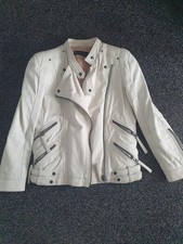 Zara Women White Leather Jacket Size S