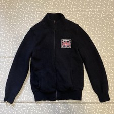 Barbour International Cardi Jacket Pure Wool Bomber Union Jack Grey Full Zip L