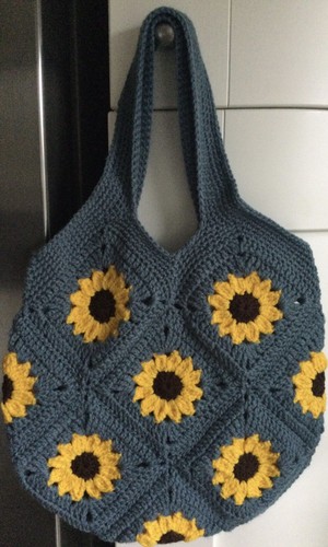 Sunflower hand crochet tote - sunflower,