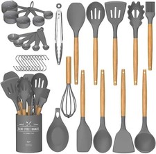 33pc Grey Silicone Cooking Utensils Set 230°C-446°F Heat Resistant, BPA Free