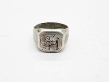 VINTAGE SOLID STERLING SILVER FH INITIALS SIGNET CHUNKY LADIES GENTS RING SIZE T