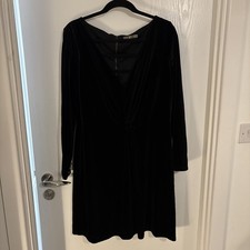Biba Women's Black Velvet Long Sleeved Dress 16. Button Detail to Sleeves