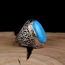 Handmade Pure 925 Silver man ring with Turquoise Stone all sizes RRP 60