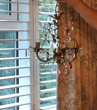 Laura Ashley Lavenham beautiful gold gilt 3 arm crystal chandelier excellent.