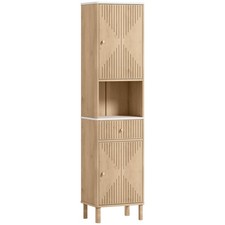 Bathroom Cabinet Tall Slim Storage Cupboard Drawer Shelf Unit Small Space Oak 