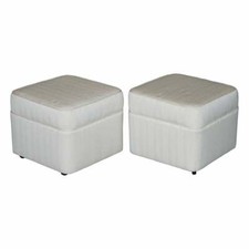 PART LARGE SUITE PAIR OF VINTAGE MID CENTURY UPHOLSTERED FOOTSTOOLS ON CASTORS
