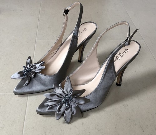 Ladies grey satin slingback - ladies,