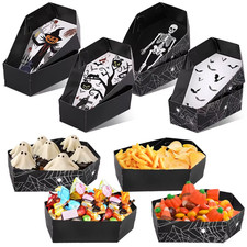 12/24Pcs Halloween Paper Food Serving Trays Horror Coffin Snack Cookie Gift Boxe