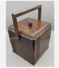 Vintage Art Deco Square Wooden Tea Caddy, Biscuit Box with handle (B)