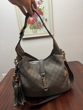 RARE Gucci Jackie O Guccissma GG Leather Bamboo Tassel Shoulder Bag