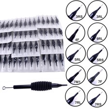 60 Pcs Disposable Tattoo Needle and Tube 3/4 Grip with Tip RL RS F M1 Mixed Size