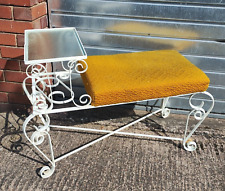 Vintage Metal Telephone Table Scroll Upholstered Seat Shelf Mid Century c1950's