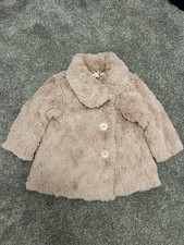 Nutmeg Girl’s Pink Furry Coat, Age 9-12 Months, Fur, Super Soft, Warm, Winter