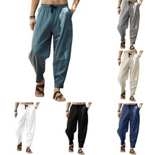 Men Pants Trousers Comfort Elastic Waist Harem Trousers Loose Fit M-3XL Mens