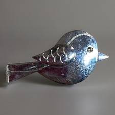 Vintage Bird Brooch Silver Tone Embossed Pin Cartoon Stylised Cute Woodland