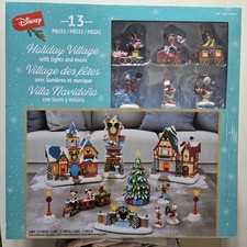 Disney Holiday Village Lights & Music 13 Piece Set Mickey Mouse Christmas NEW