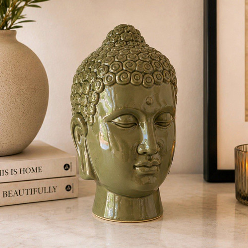 Green glazed ceramic buddha - green,