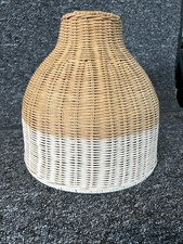 Rattan Lamp Light Shade Fitting Woven Wicker Pendant Painted Shabby Chic VGC