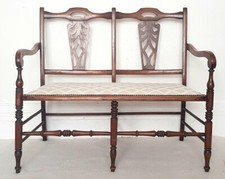 Antique Carved Oak Sofa, Turned Legs, Arts & Crafts Oak Settle, Art Nouveau.