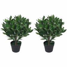 Pair of Artificial Bay Topiary Ball Trees PAIR 50cm Dwarf Real Wood Trunk