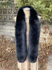 Real Black Fox Fur Scarf  Fling Boa wrap Neck Warmer Wrap New item Made in USA