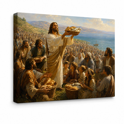 Jesus feeding the 5000 canvas - jesus,
