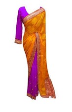 Indian colourful contrast Chiffon sarees South Asian Designer Party wear UK 7097